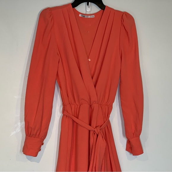 FRAICHE BY J Wrap Front Long Sleeve Dress in Coral - Picture 5 of 13